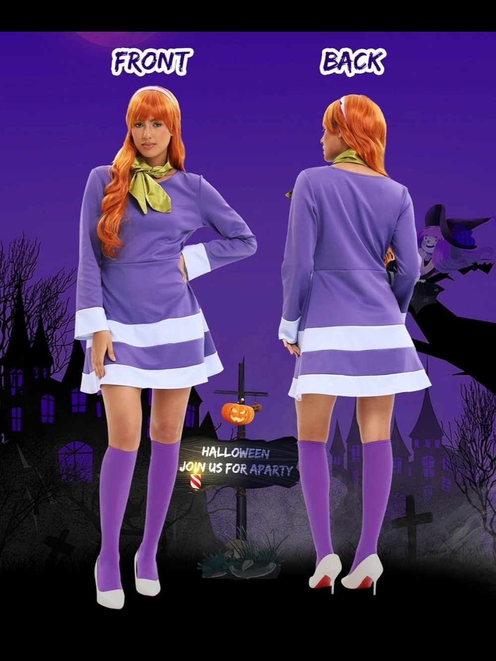 Halloween Costume for Women Purple Dress with Matching Accessories No Socks - Picture 4 of 14